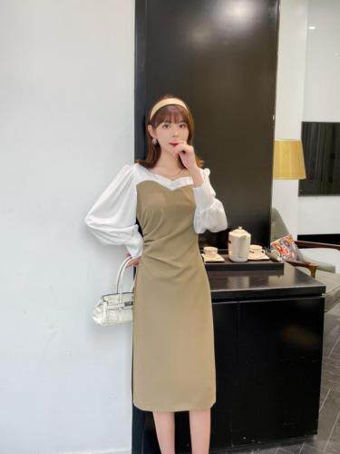 秋装新款修身气质拼接连衣裙，女装连衣裙，晗菲曼琪