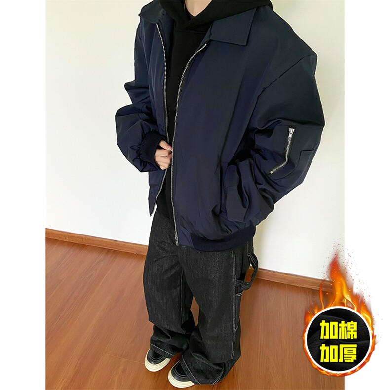 现货秋冬季美拉德立领飞行立领夹克boxy棉衣美式高街加厚加棉外套，男装夹克，电商A486-1