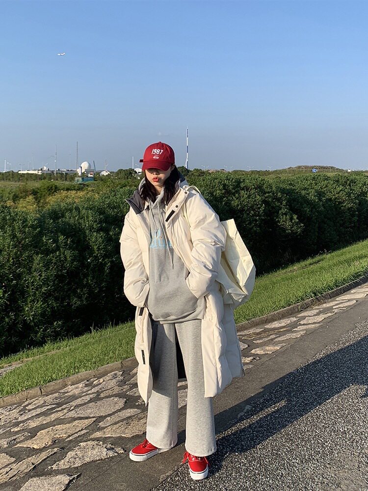 2024冬装新款长款羽绒棉衣宽松大码连帽棉服过膝女装上衣棉袄外套,女装棉衣/棉服,红依娜