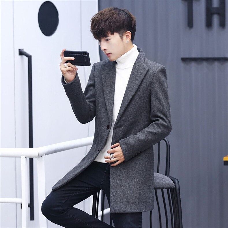 2021秋冬新款毛呢大衣男韩版修身西装款羊毛外套可加棉，男装毛呢大衣，电商B360