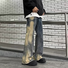 牛仔裤男韩版潮流高街帅美式拼色个性2024冬季ins长裤RK1314-P49，男装牛仔裤，星座412-2
