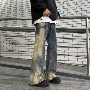 牛仔裤男韩版潮流高街帅美式拼色个性2024冬季ins长裤RK1314-P49图片