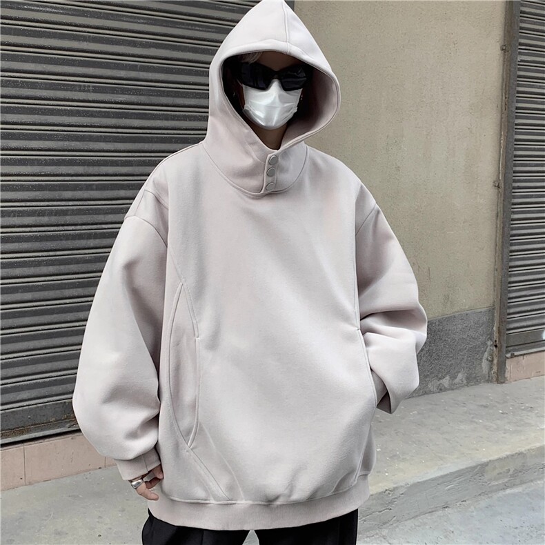 高领纽扣重磅灰色卫衣男春秋款连帽外套2024新款W13-P48,女装短外套,星座1109-3