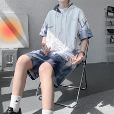 TZ770-特批50控98速干简约渐变色扎染冰丝T恤男装休闲短袖套装，男装T恤，电商A059