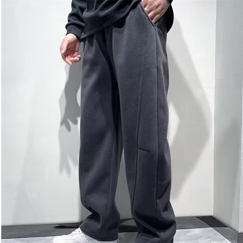 冬季新款青年结构拼接宽松加绒直筒裤男休闲抽绳弹力平口休闲裤,男装休闲裤,星座506A