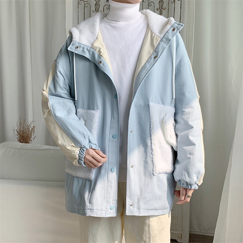 冬季加绒加厚拼接棉衣男ins宽松羊羔毛休闲连帽棉服W2214-P62,男装棉衣,星座512-2
