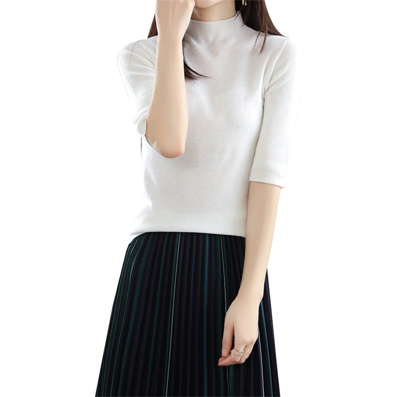 秋冬季通勤休闲内搭精纺48支33%羊毛1乘1半高中袖羊毛衫,女装羊毛衫,朝思羊绒