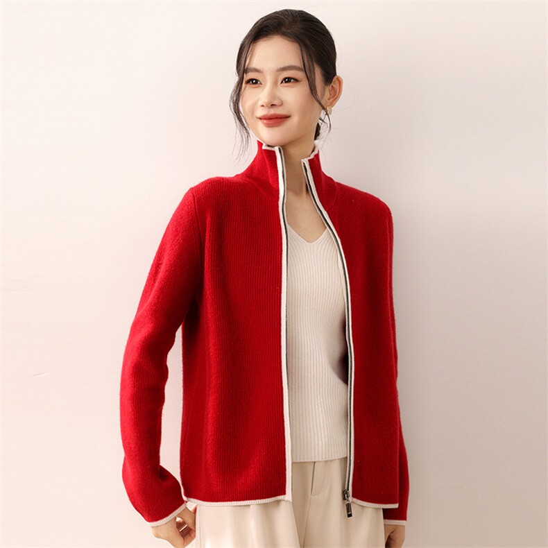 2025年秋季新款百搭女士羊毛女拉链开衫,女装羊毛衫,狄美羊绒