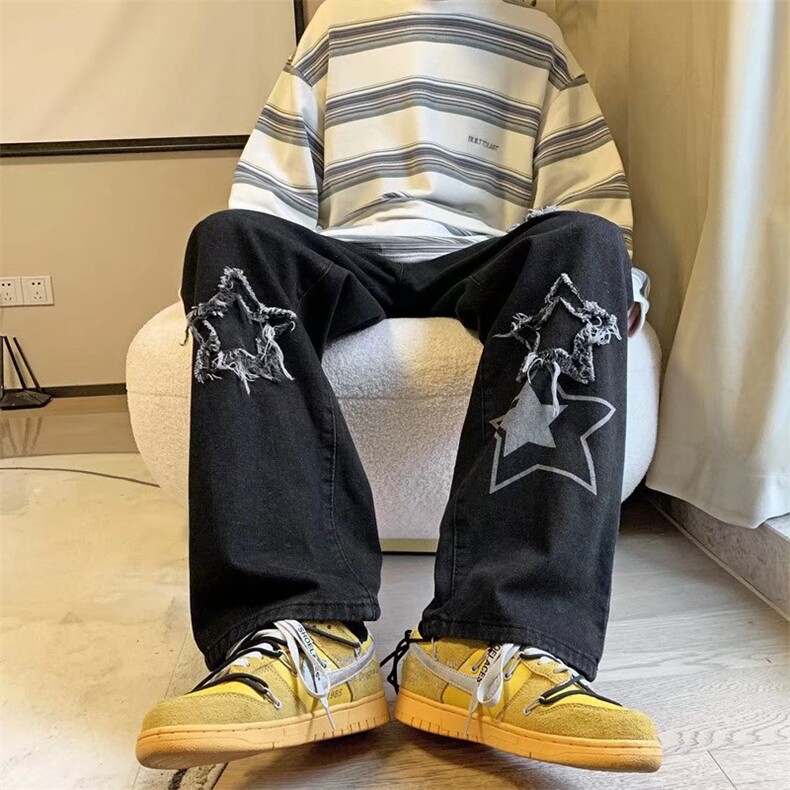 美式vibe风格裤子高街ins潮星星牛仔裤G3068P43图片