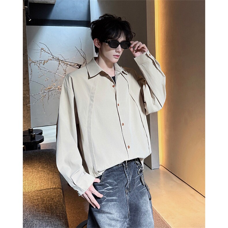 CS1159-特P33控58秋季潮流大码拼接高级感痞帅衬衫宽松外套男，男装衬衫，电商A059