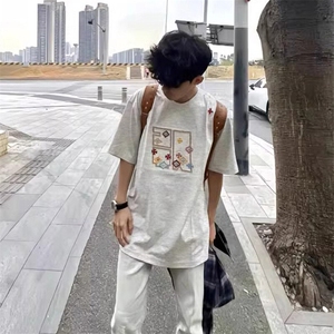 万针全刺绣工艺 高品质260克双纱纯棉美式高街短袖T恤 特P33图片