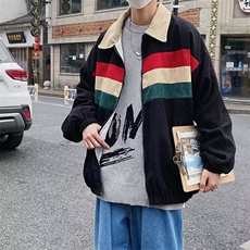 潮流男撞色拼接灯芯绒夹克春秋季宽松复古休闲工装外套HHT64P59，男装夹克，星座1013-5