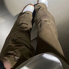 美式复古牛仔裤直筒微喇叭水洗工装裤男女街头多口袋拼接长裤潮牌，男装牛仔裤，星座506A
