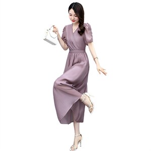 高级感天丝连衣裙女2024夏季新款气质妈妈收腰显瘦高腰薄款a字裙图片