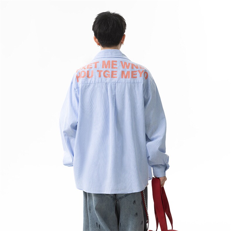 蓝色条纹印花长袖衬衫男cp159-特p45,男装衬衫,电商B371