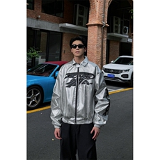 春秋季美式高街机车服夹克潮牌宽松PU皮衣外套，男装夹克，星座410-6（原星座1304-1）