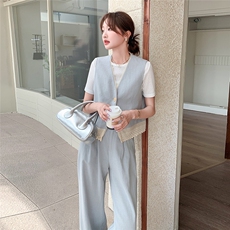 蕾丝花边马甲阔腿裤套装女2025夏季新款韩系高级感气质超火三件套，女装套装/套裙，2C203