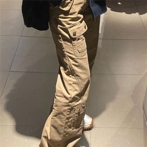 美式复古牛仔裤直筒微喇叭水洗工装裤男女街头多口袋拼接长裤潮牌图片