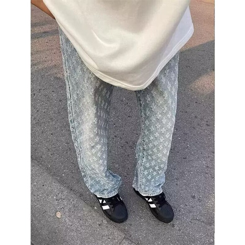 美式渐变提花满印牛仔裤男女潮流直筒裤子TNZ63,男装牛仔裤,星座208-5
