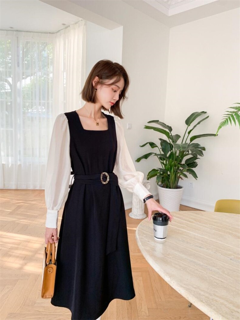 秋款时尚潮流连衣裙，女装连衣裙，荷塘月色