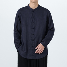 风高品质100%纯亚麻手工盘扣长袖衬衫xz815-8619p110，男装衬衫，星座815（原A203）