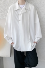 8XL-M风新中式黑色翻领长袖衬衫男秋季休闲衬衣痞帅CS537P58，男装衬衫，电商D206-1