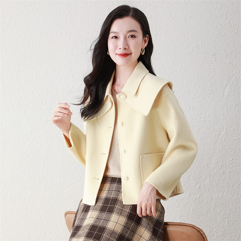 时尚百搭短款娃娃领双面羊毛大衣优雅显瘦温暖舒适,女装双面呢大衣,阿舍尔精品