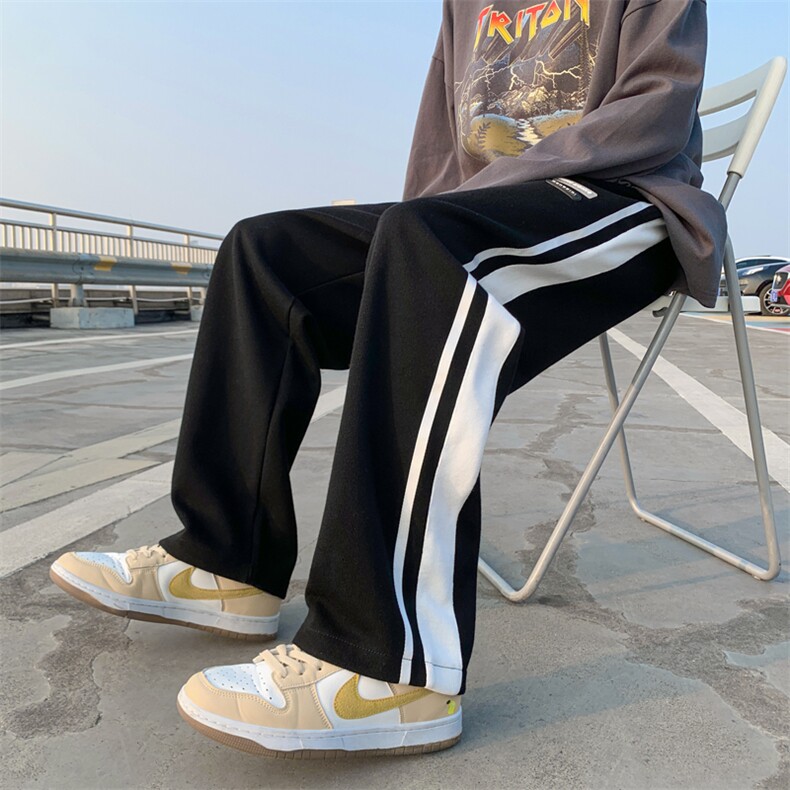 情侣宽松休闲运动拖地织带拼接卫裤男D325 K332 P45图片