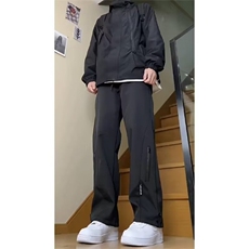 美式机能防水冲锋裤宽松直筒休闲裤垂感阔腿抽绳运动长裤子XXK33，女装休闲裤，星座208-5
