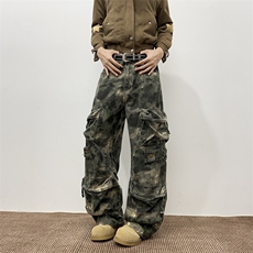 美式复古多口袋迷彩裤潮流休闲设计感宽松牛仔裤，男装牛仔裤，星座410-6（原星座1304-1）
