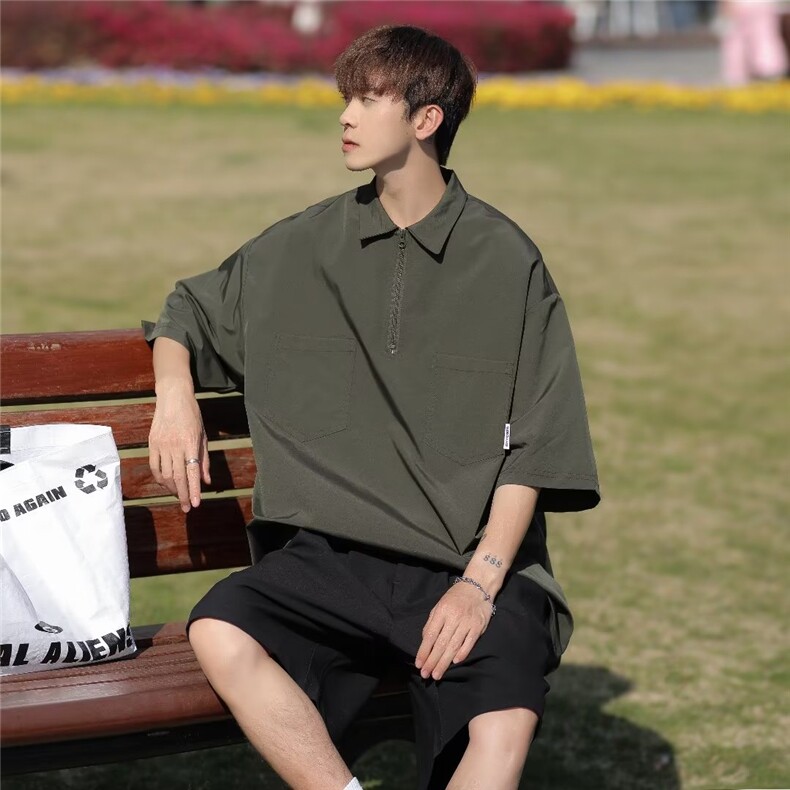 日系五分袖夏季新款衬衫潮流慵懒男冰感POLO衫衬衣XBK206P32,男装衬衫,星座1116-2
