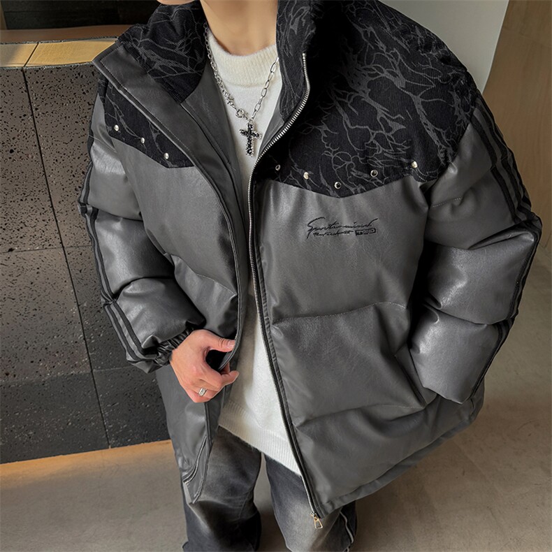 PU皮棉服冬季宽松港风棉衣立领冬装棉袄外套男MY249-特P105控168,男装棉衣,电商B370