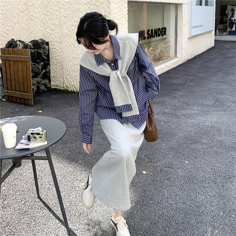 新款春季条纹衬衫时尚休闲三件套套裙2C098-9020P185K278,女装套装/套裙,2C098