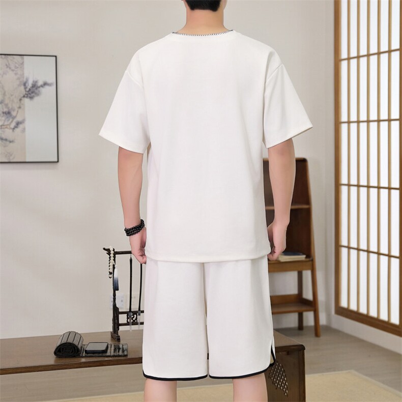 （版权注册仿款必究）风套装男夏季V领唐装新中式刺绣两件,男装休闲套装,星座1206（原A206）