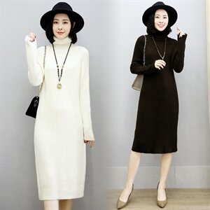 连衣裙纯色时尚宽松舒适纯色高领2020年冬季长袖长裙,女装连衣裙,安之芮娜