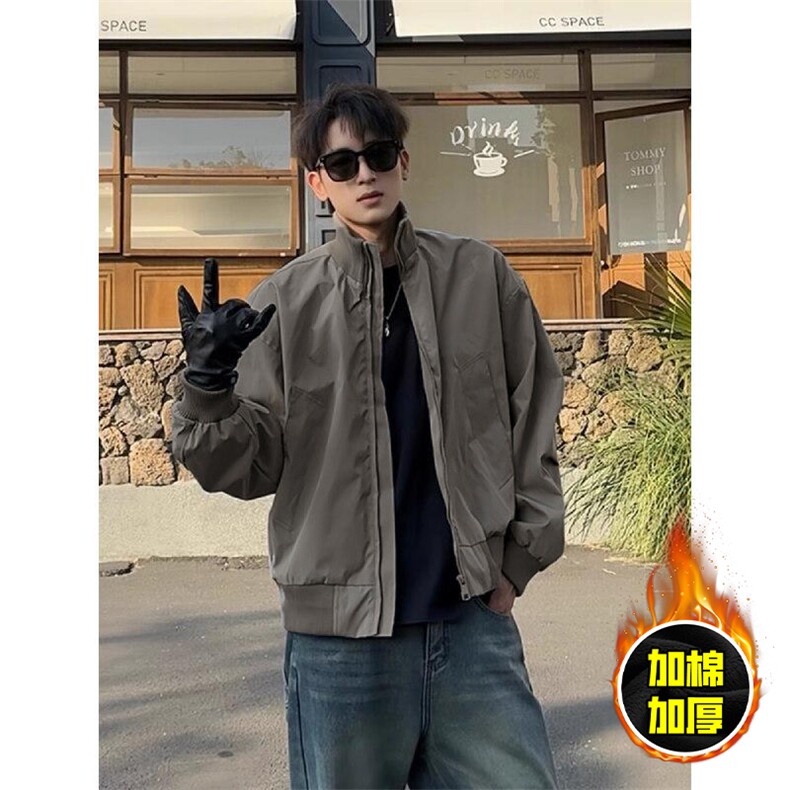 现货秋冬季美拉德立领飞行立领夹克boxy廓形棉衣高街加厚加棉外套,男装夹克,电商A486