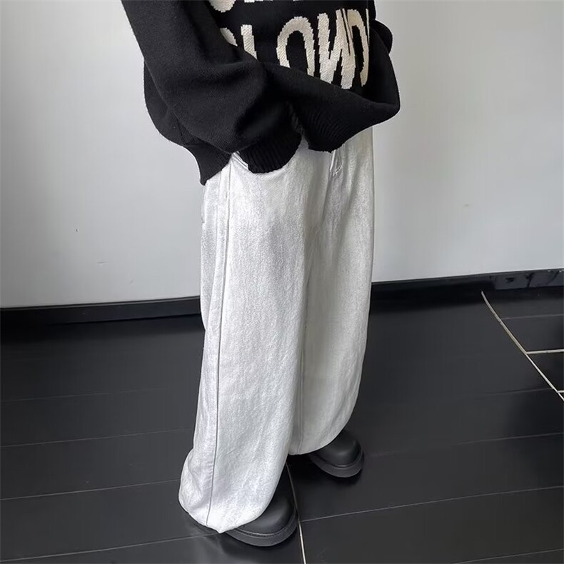 男秋冬新款复古潮牌美式做旧直筒裤子秋季高街阔腿休闲长裤图片