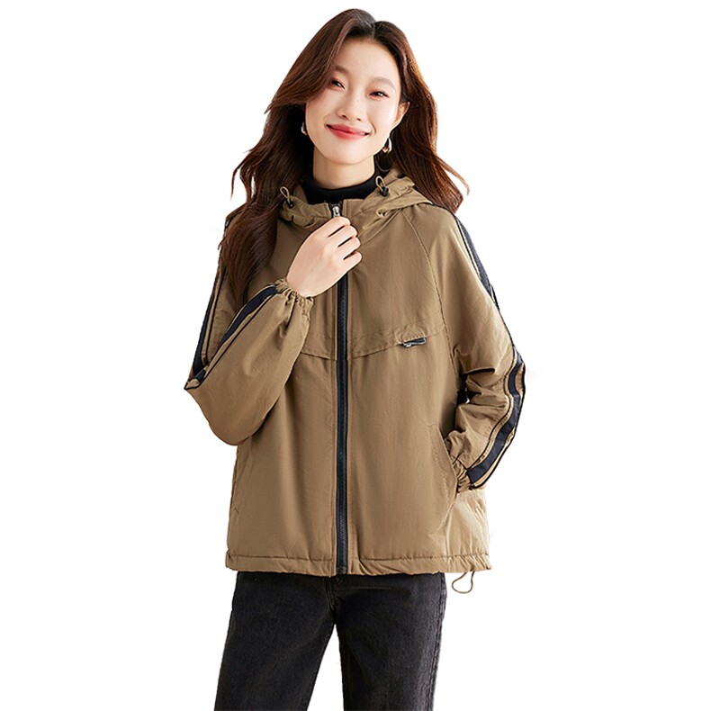 高级感撞色加绒加厚派克服棉衣女2024冬季新款小个子休闲连帽棉服,女装棉衣/棉服,以桐