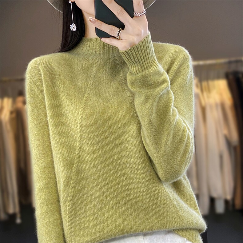 半高领毛衣女秋冬新款时尚纯色简约百搭羊毛针织衫,女装羊毛衫,暖圣羊羊绒
