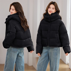 白色潮流气质减龄短款连帽棉服外套女2025年冬季新款加厚保暖棉衣，女装棉衣/棉服，江南富贵女
