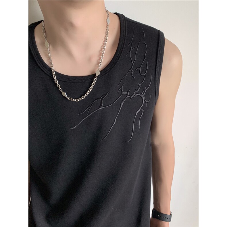 夏季2026男装新款美式无袖T恤绣花宽松坎肩背心夏装上衣S416-特25，男装背心/马甲，电商A233-1