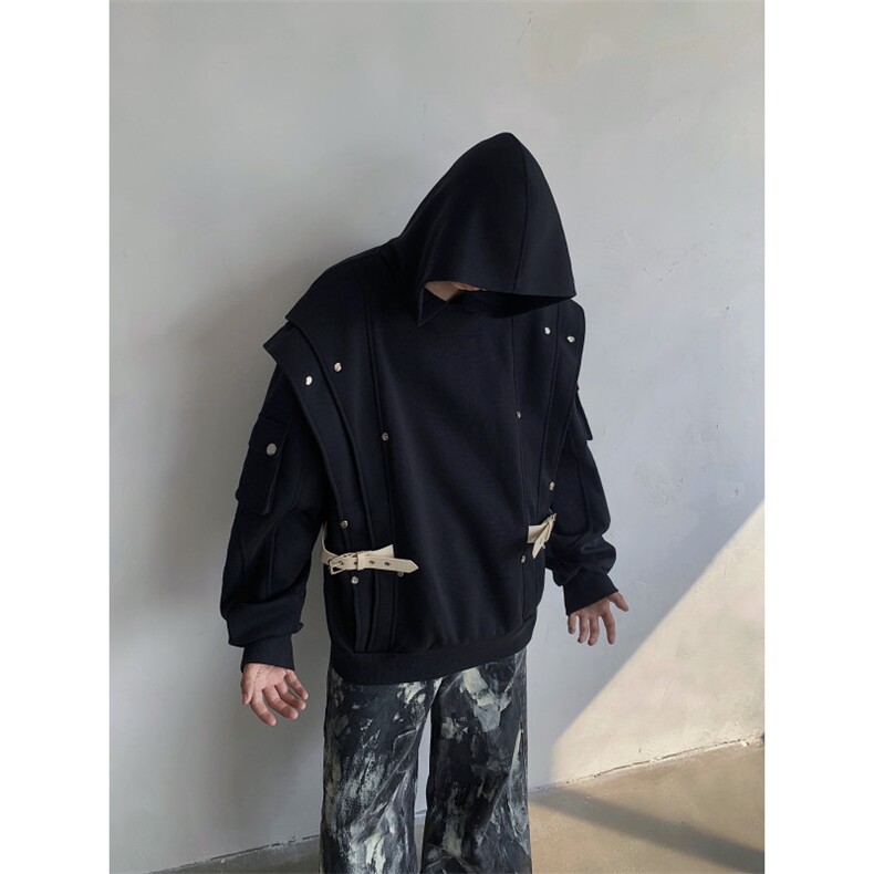 现货！25秋冬设计感解构垫肩暗黑垫肩连帽卫衣WY25-p98,男装卫衣,电商B288