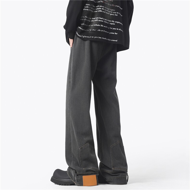 新款个性口袋水洗牛仔裤子男港风宽松阔腿直筒休闲裤N35-P40，男装休闲裤，电商A099