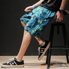 2021夏季新款大码男沙滩裤日系民族风花短裤五分裤K390-P25，男装休闲裤，电商A001
