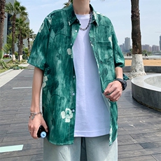 现货潮复古花卉扎染衬衫夏威夷碎花休闲短袖衬衫W3115-P28，男装衬衫，星座512-2