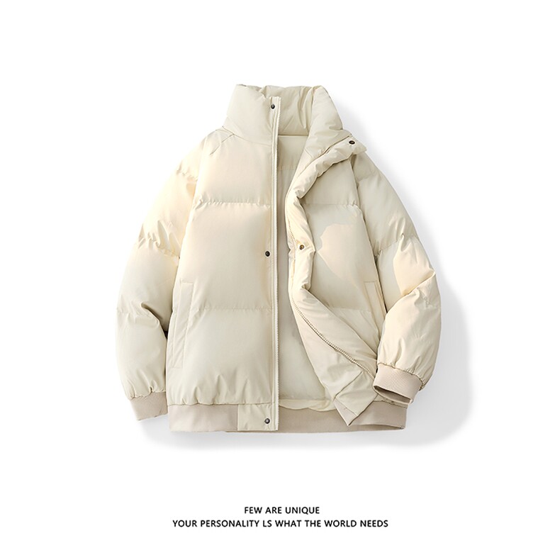 白底 冬季纯色立领PU皮棉衣外套男休闲加棉加厚棉服-A2355TP78图片