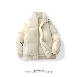 白底 冬季纯色立领PU皮棉衣外套男休闲加棉加厚棉服-A2355TP78图片