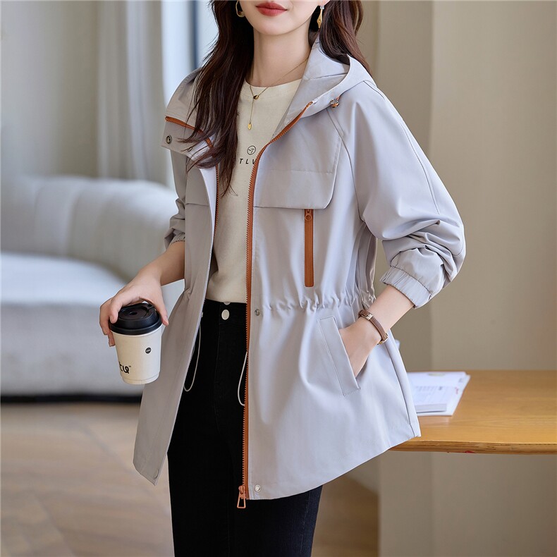 现货大货已出！！撞色抽绳连帽夹克2025秋季新款女装百搭时尚外套，女装风衣，以桐