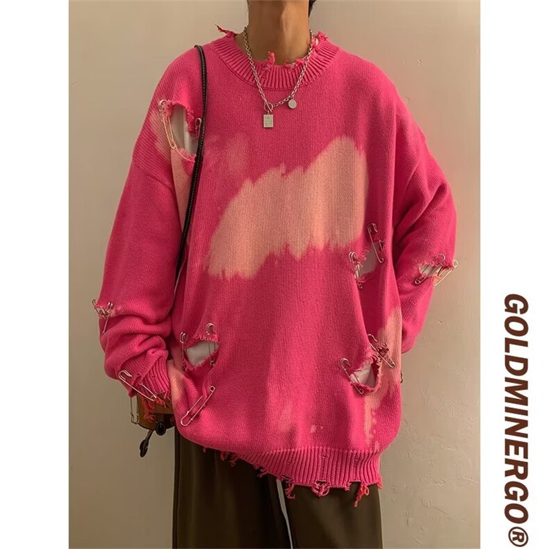 美式vibe高街破洞别针毛衣男女ins潮牌宽松扎染针织衫MY9836-P48,男装针织衫/毛衣,星座1008-1