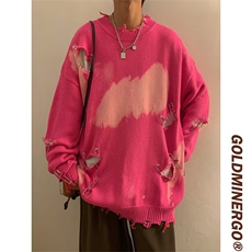 美式vibe高街破洞别针毛衣男女ins潮牌宽松扎染针织衫MY9836-P48，男装针织衫/毛衣，星座1008-1